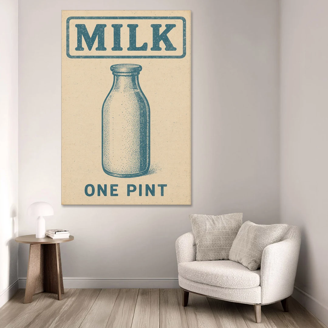 Vintage One Pint of Milk - Canvas Wall Art - Sofa - 40x60