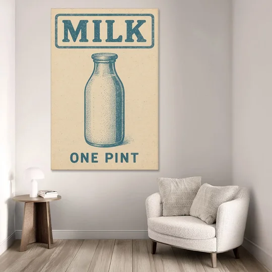Vintage One Pint of Milk - Canvas Wall Art - Sofa - 40x60