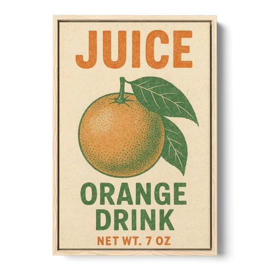 Vintage Orange Juice Drink - Oak Framed Canvas Wall Art - Front