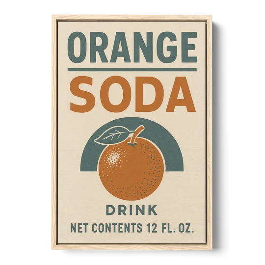 Vintage Orange Soda Drink - Oak Framed Canvas Wall Art - Front