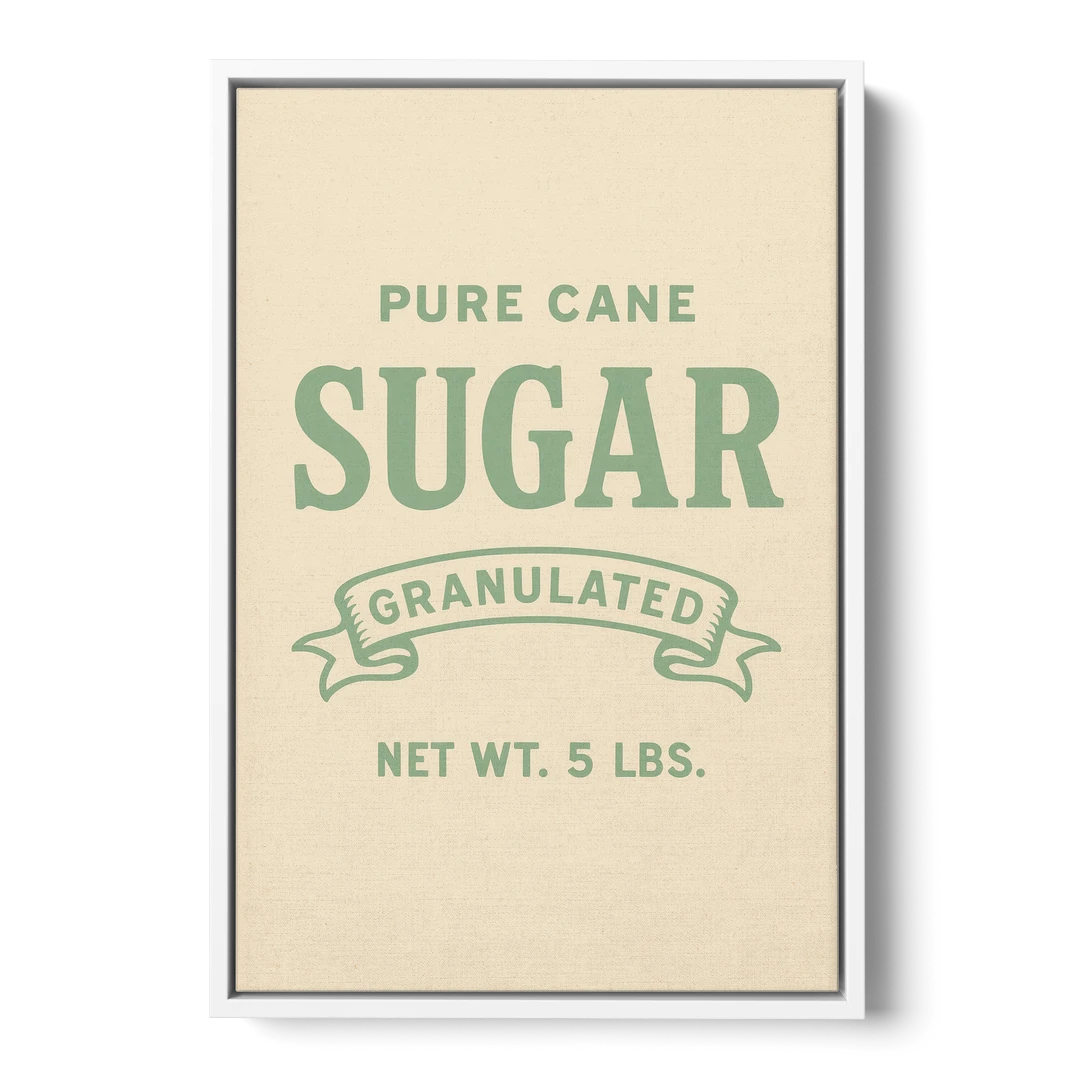 Vintage Pure Cane Sugar - White Framed Canvas Wall Art - Front