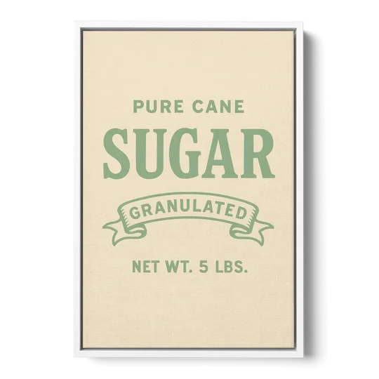 Vintage Pure Cane Sugar - White Framed Canvas Wall Art - Front