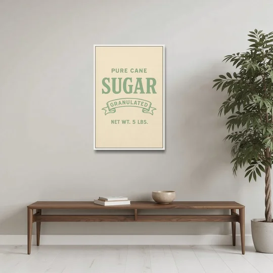 Vintage Pure Cane Sugar - White Framed Canvas Wall Art - Coffee Table - 24x36