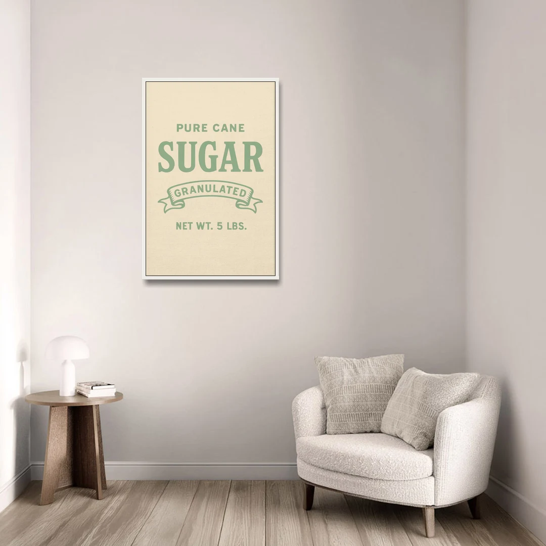 Vintage Pure Cane Sugar - White Framed Canvas Wall Art - Sofa - 24x36