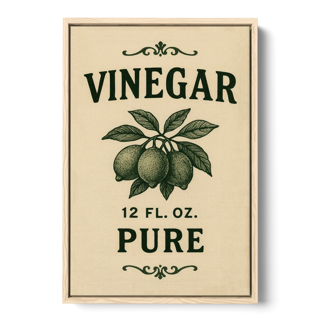 Vintage Pure Vinegar - Oak Framed Canvas Wall Art - Front
