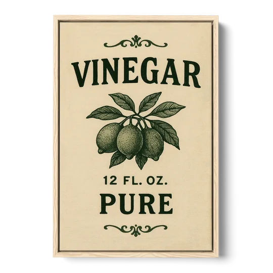 Vintage Pure Vinegar - Oak Framed Canvas Wall Art - Front