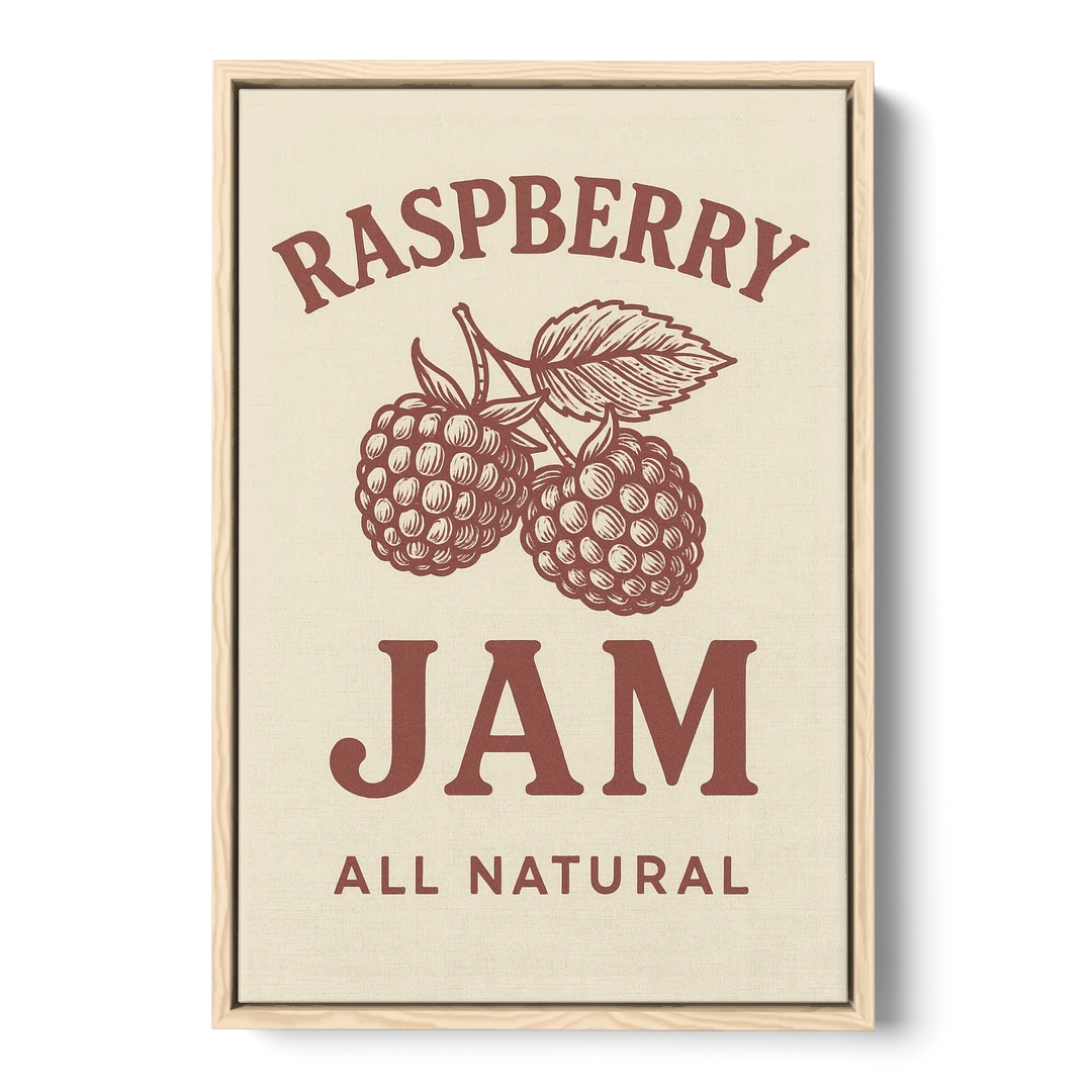 Vintage Raspberry Jam - Oak Framed Canvas Wall Art - Front