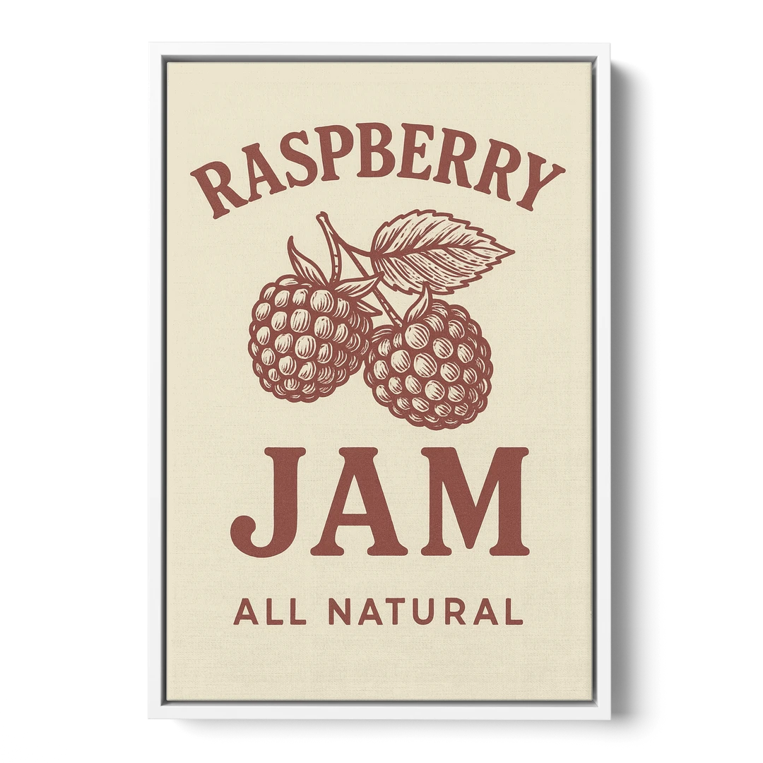 Vintage Raspberry Jam - White Framed Canvas Wall Art - Front