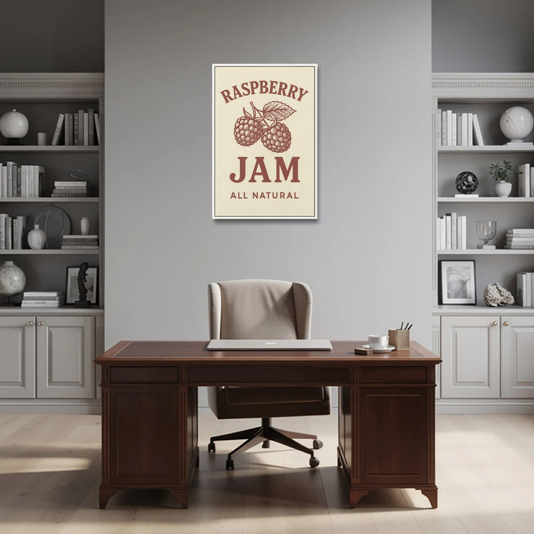 Vintage Raspberry Jam - White Framed Canvas Wall Art - Office - 24x36
