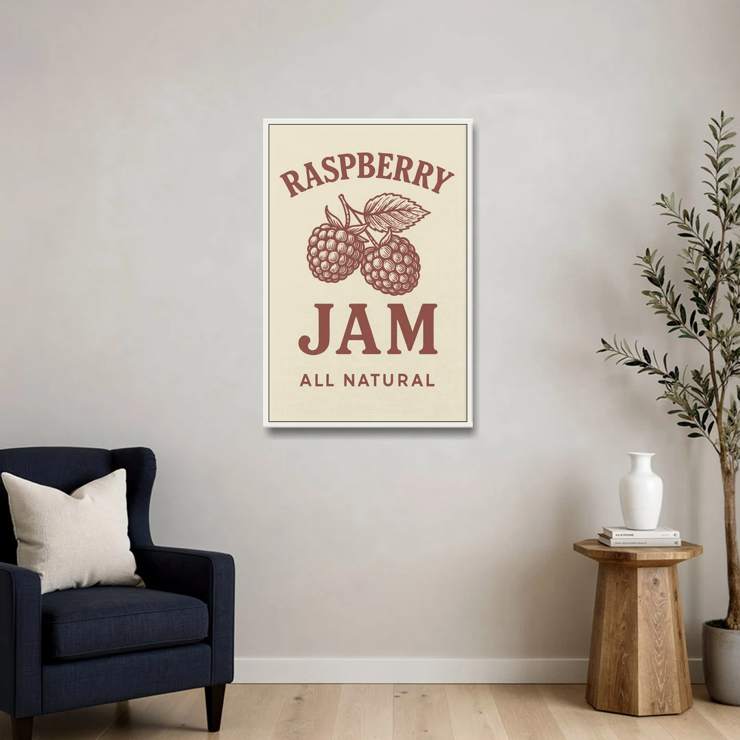 Vintage Raspberry Jam - White Framed Canvas Wall Art - Sofa - 24x36