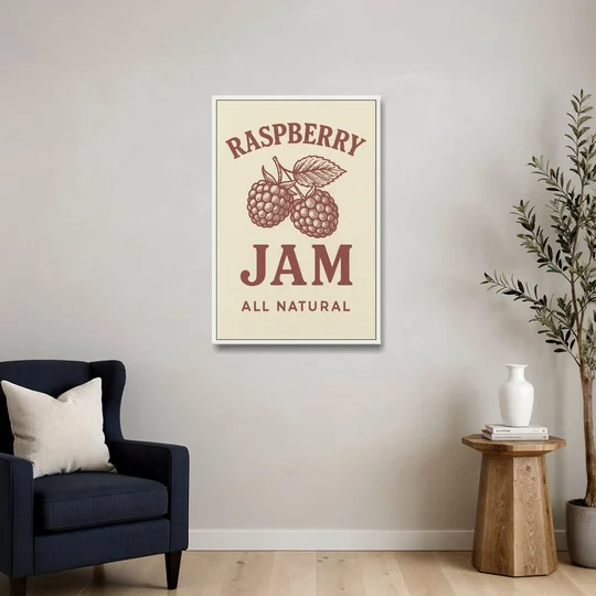 Vintage Raspberry Jam - White Framed Canvas Wall Art - Sofa - 24x36
