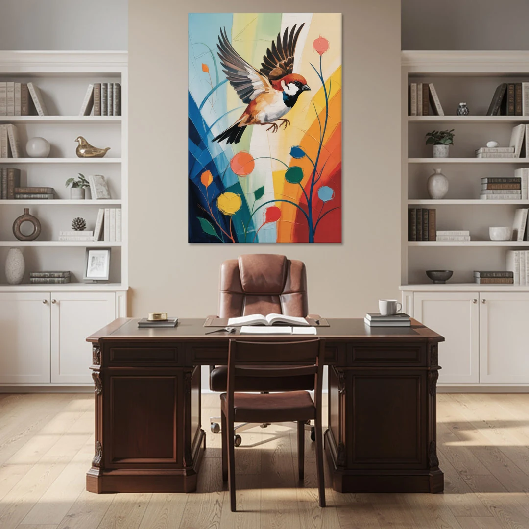 Vintage Sparrow Silhouette - Canvas Wall Art - Office - 40x60