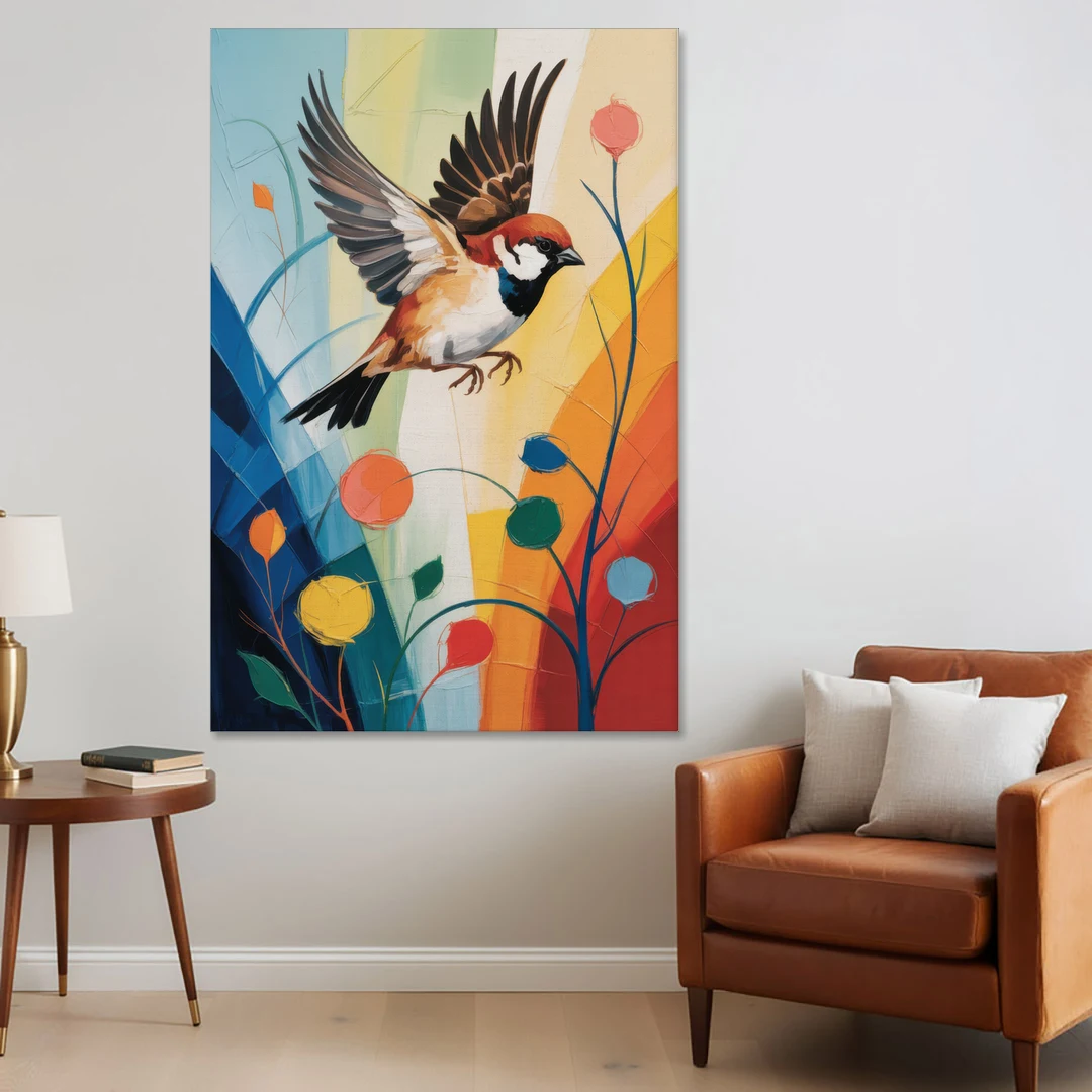 Vintage Sparrow Silhouette - Canvas Wall Art - Sofa - 40x60