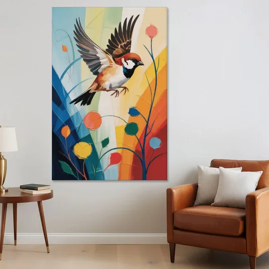Vintage Sparrow Silhouette - Canvas Wall Art - Sofa - 40x60