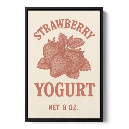 Vintage Strawberry Yogurt - Black Framed Canvas Wall Art - Front