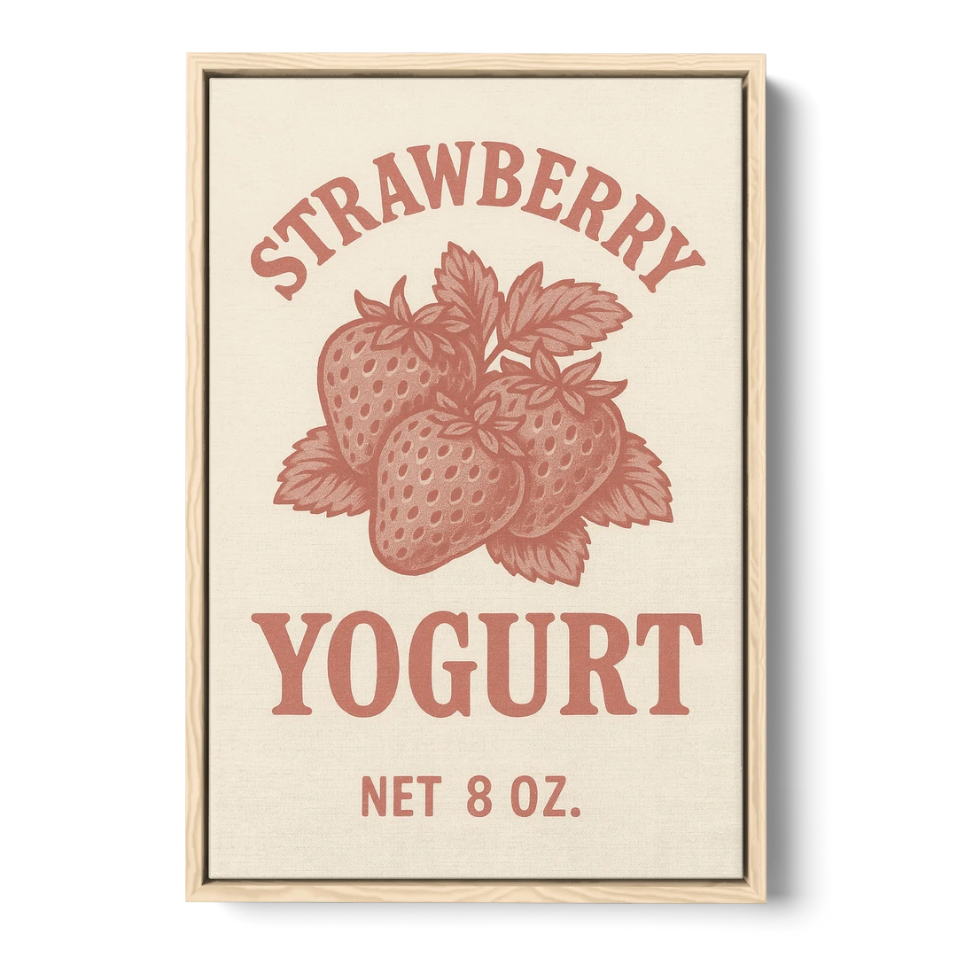 Vintage Strawberry Yogurt - Oak Framed Canvas Wall Art - Front