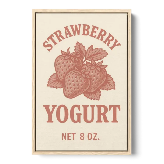 Vintage Strawberry Yogurt - Oak Framed Canvas Wall Art - Front