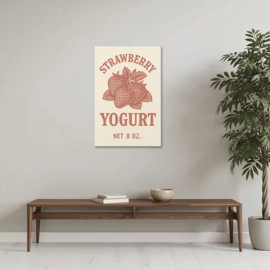 Vintage Strawberry Yogurt - Canvas Wall Art - Coffee Table - 24x36