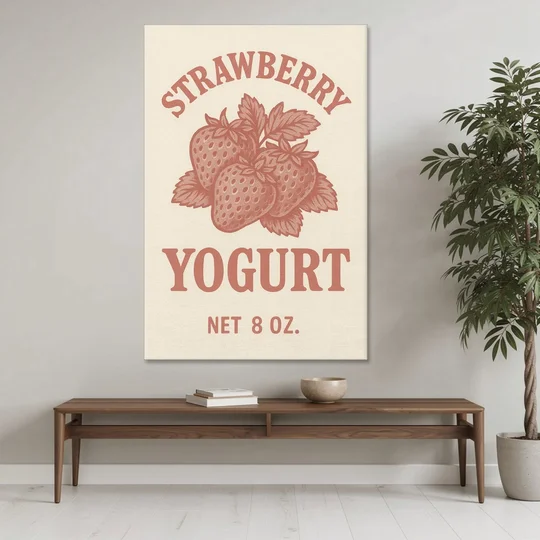 Vintage Strawberry Yogurt - Canvas Wall Art - Coffee Table - 40x60
