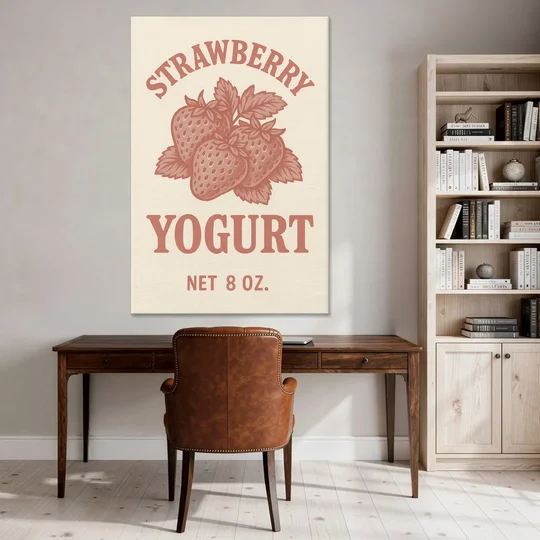 Vintage Strawberry Yogurt - Canvas Wall Art - Office - 40x60