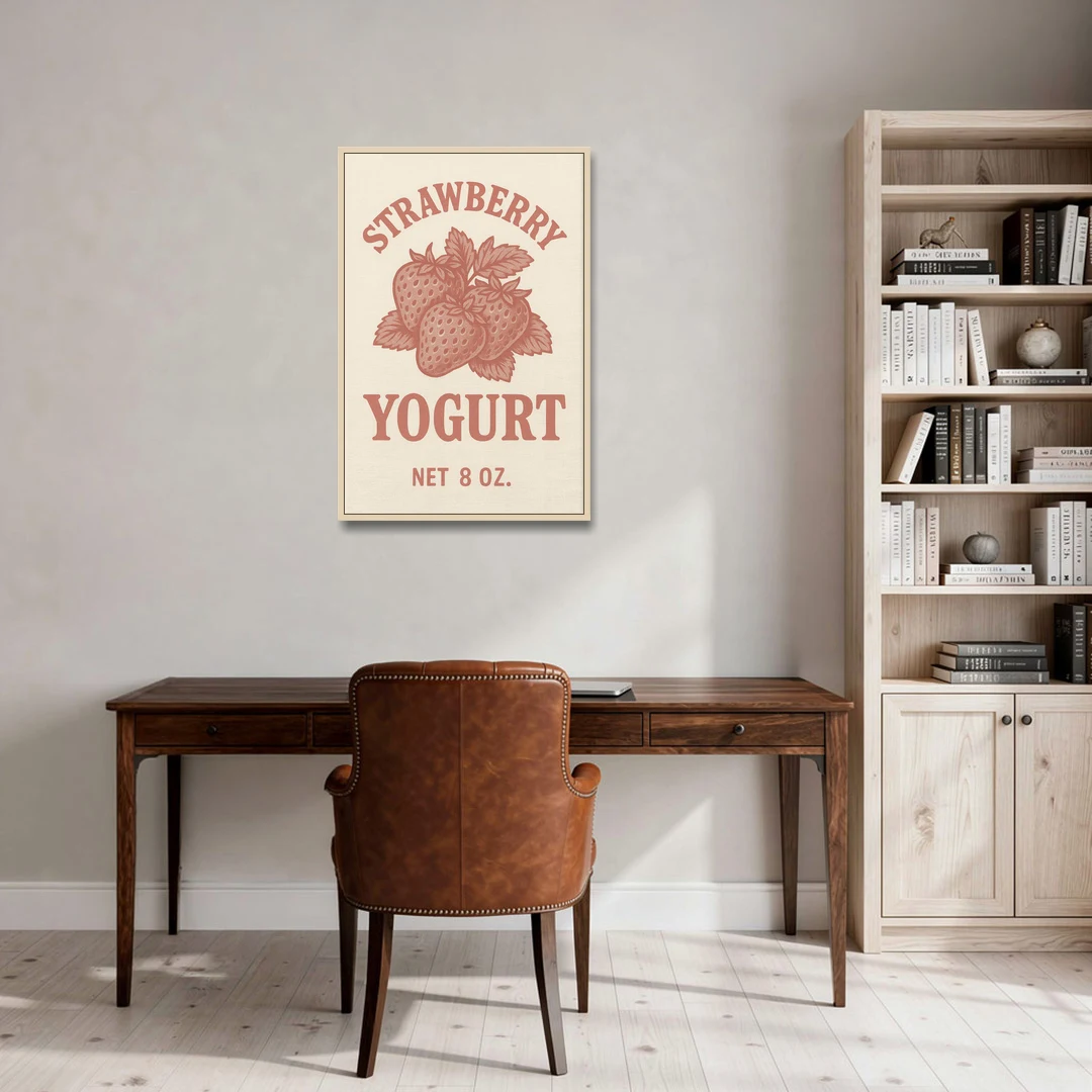 Vintage Strawberry Yogurt - Oak Framed Canvas Wall Art - Office - 24x36