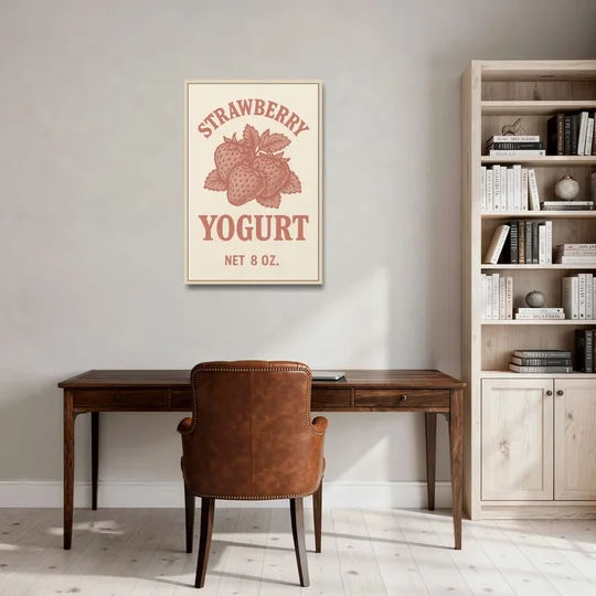 Vintage Strawberry Yogurt - Oak Framed Canvas Wall Art - Office - 24x36