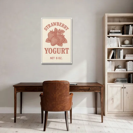Vintage Strawberry Yogurt - White Framed Canvas Wall Art - Office - 24x36