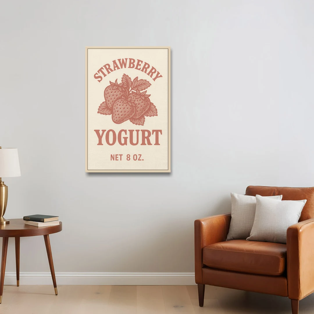Vintage Strawberry Yogurt - Oak Framed Canvas Wall Art - Sofa - 24x36