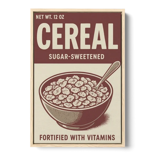 Vintage Sugar Sweetened Cereal - Oak Framed Canvas Wall Art - Front