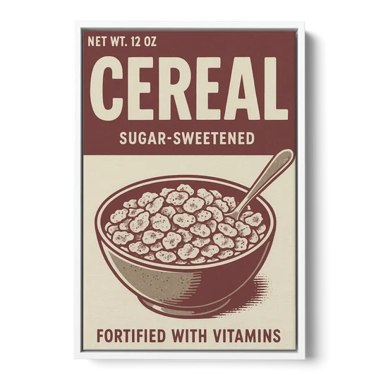 Vintage Sugar Sweetened Cereal - White Framed Canvas Wall Art - Front