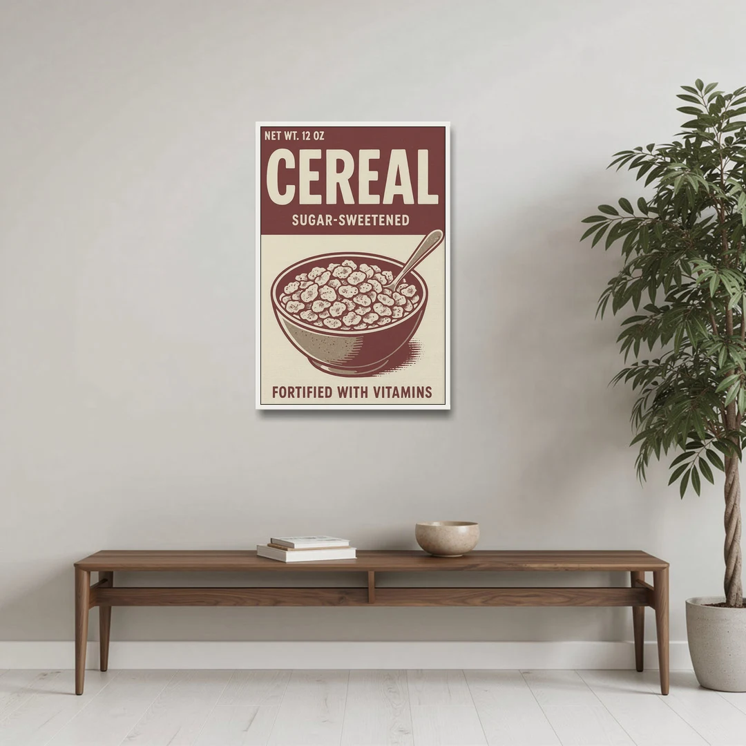 Vintage Sugar Sweetened Cereal - White Framed Canvas Wall Art - Coffee Table - 24x36