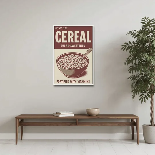 Vintage Sugar Sweetened Cereal - White Framed Canvas Wall Art - Coffee Table - 24x36
