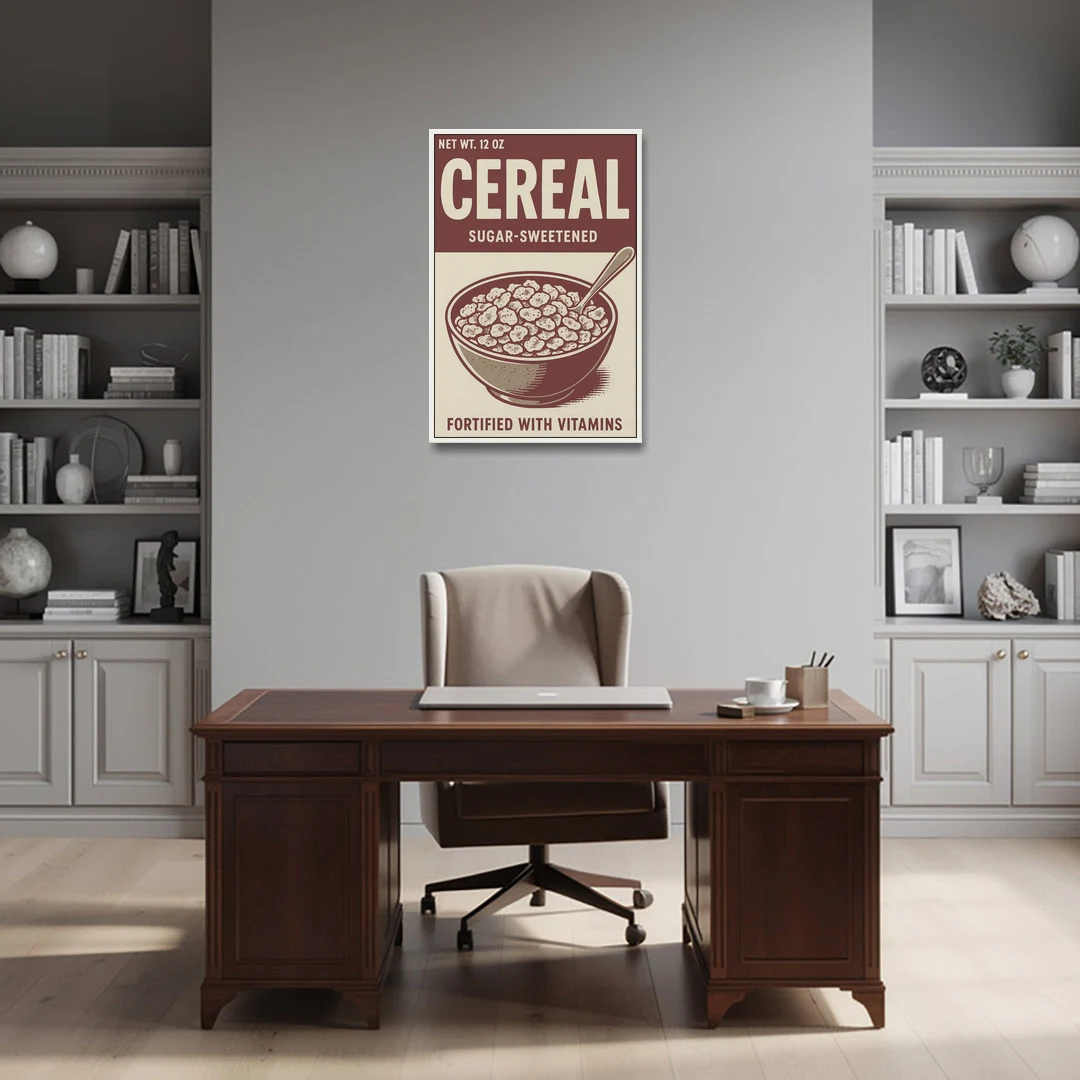 Vintage Sugar Sweetened Cereal - White Framed Canvas Wall Art - Office - 24x36