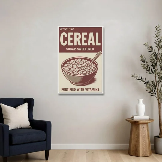 Vintage Sugar Sweetened Cereal - White Framed Canvas Wall Art - Sofa - 24x36