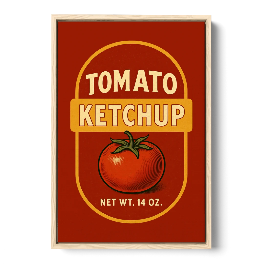 Vintage Tomato Ketchup - Oak Framed Canvas Wall Art - Front