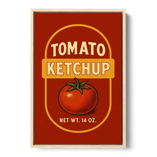 Vintage Tomato Ketchup - Oak Framed Canvas Wall Art - Front