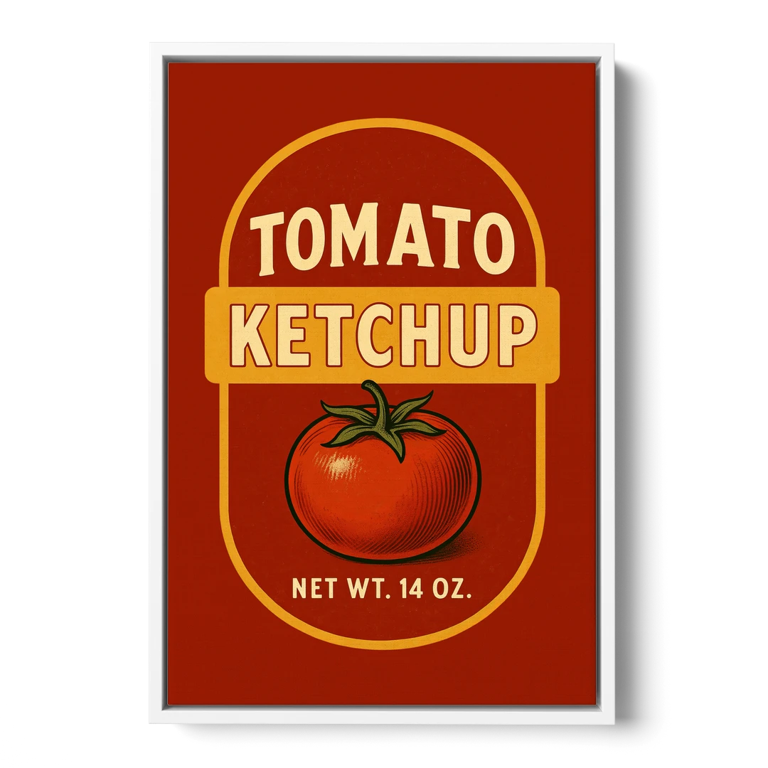 Vintage Tomato Ketchup - White Framed Canvas Wall Art - Front