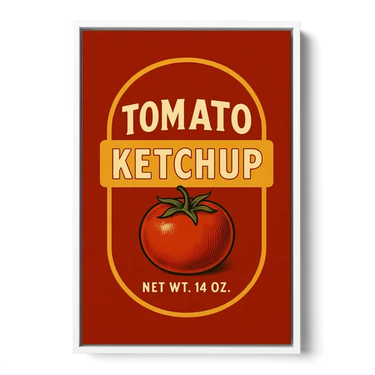 Vintage Tomato Ketchup - White Framed Canvas Wall Art - Front