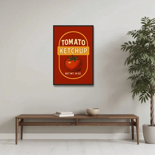 Vintage Tomato Ketchup - Black Framed Canvas Wall Art - Coffee Table - 24x36