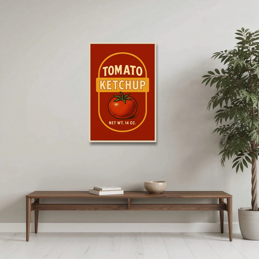 Vintage Tomato Ketchup - Oak Framed Canvas Wall Art - Coffee Table - 24x36
