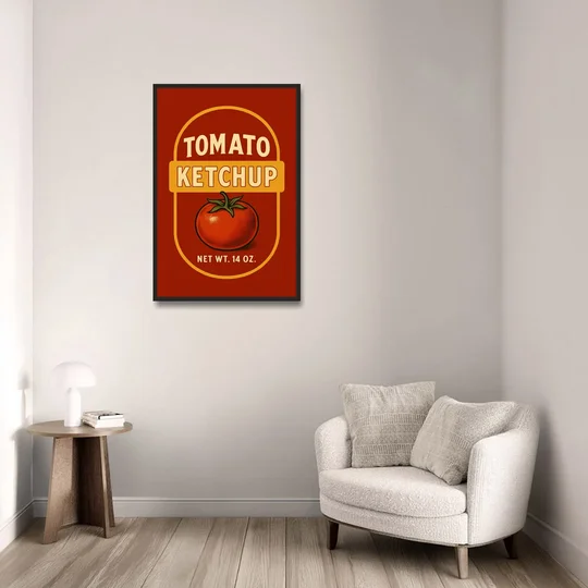 Vintage Tomato Ketchup - Black Framed Canvas Wall Art - Sofa - 24x36