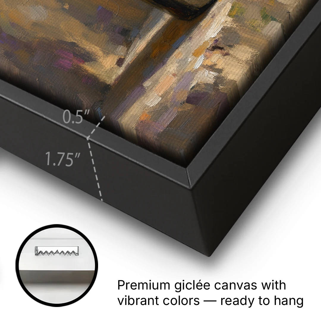 Vintage Wine Painting of a Dusty Cellar Bottle - Black Framed Canvas Wall Art - Gallery Wrap Corner