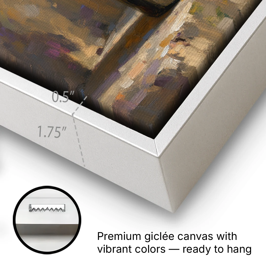 Vintage Wine Painting of a Dusty Cellar Bottle - White Framed Canvas Wall Art - Gallery Wrap Corner