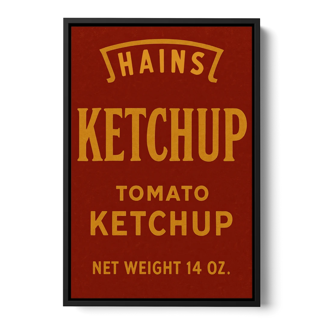 Vintages Hains Tomato Ketchup - Black Framed Canvas Wall Art - Front