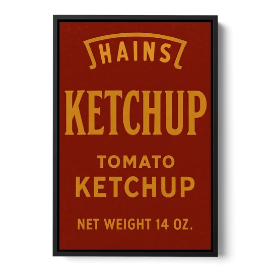 Vintages Hains Tomato Ketchup - Black Framed Canvas Wall Art - Front