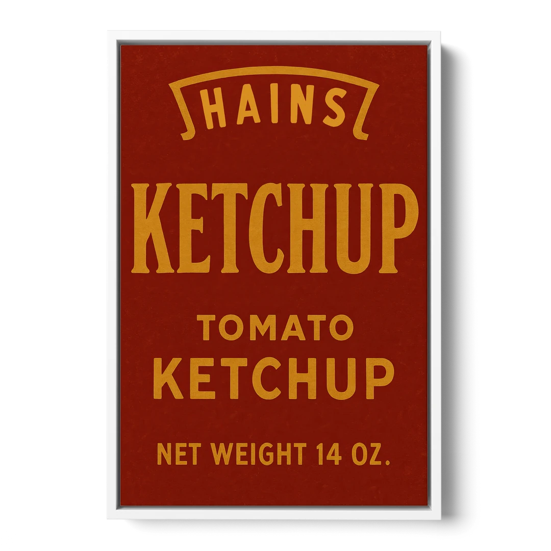 Vintages Hains Tomato Ketchup - White Framed Canvas Wall Art - Front