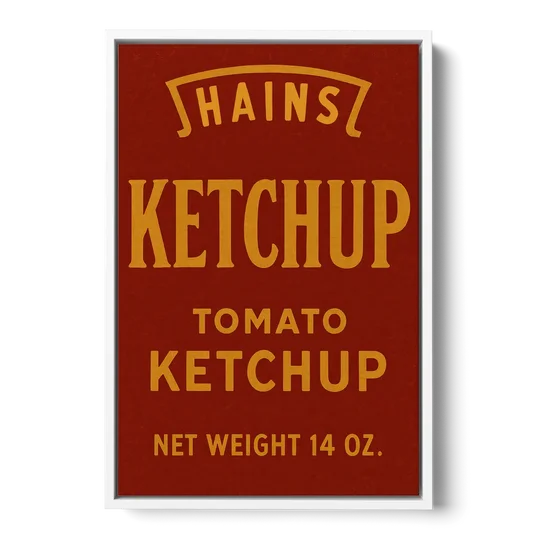 Vintages Hains Tomato Ketchup - White Framed Canvas Wall Art - Front