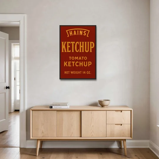 Vintages Hains Tomato Ketchup - Black Framed Canvas Wall Art - Coffee Table - 24x36