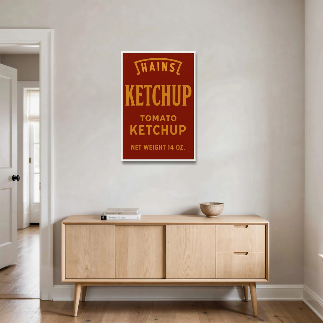 Vintages Hains Tomato Ketchup - White Framed Canvas Wall Art - Coffee Table - 24x36