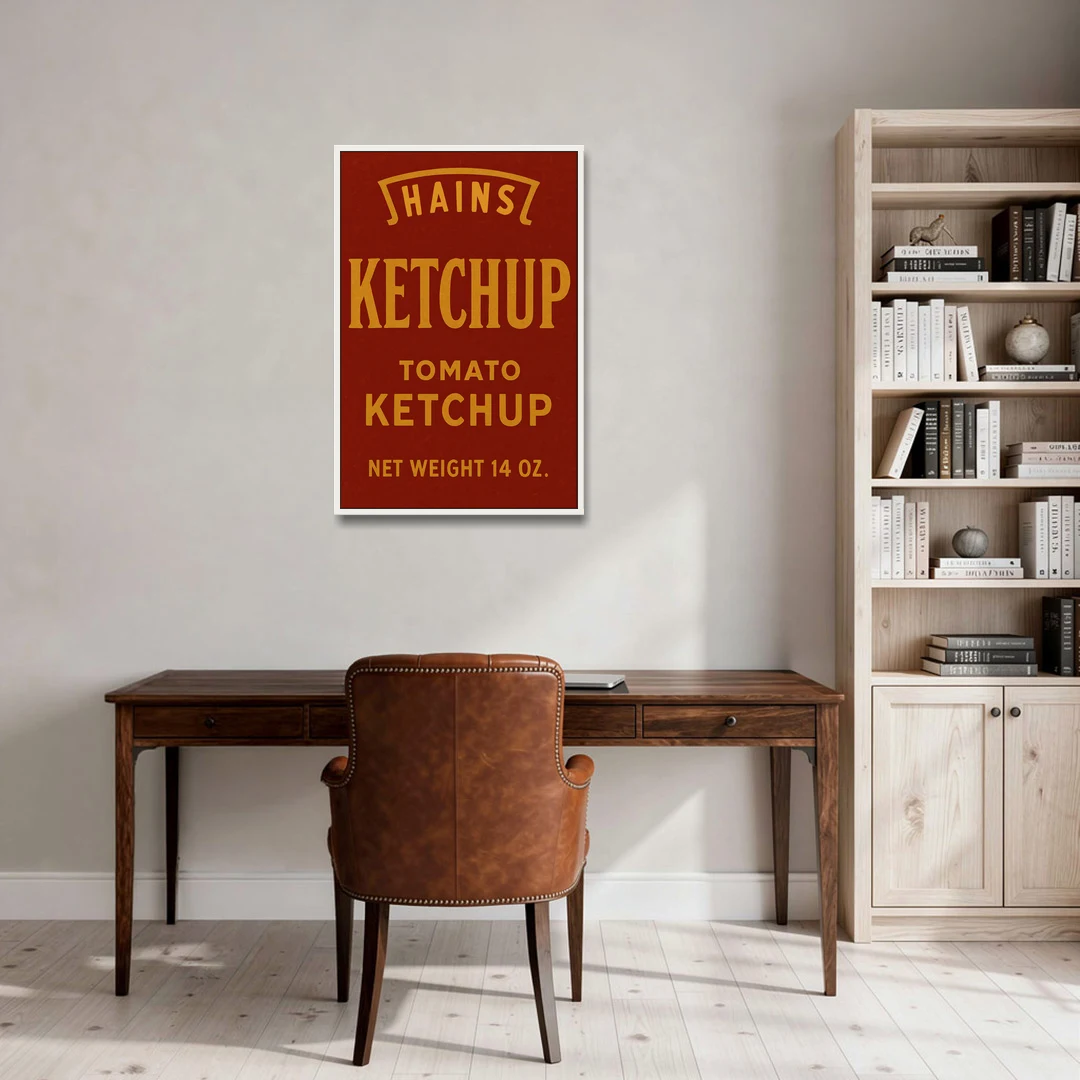 Vintages Hains Tomato Ketchup - White Framed Canvas Wall Art - Office - 24x36